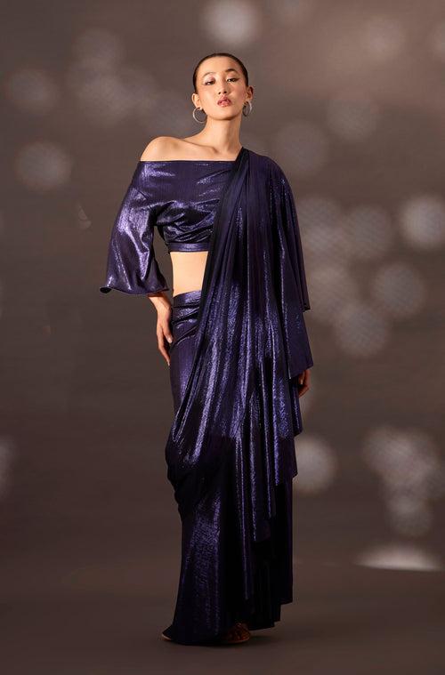 Lila Drape Saree - Metallic Blue