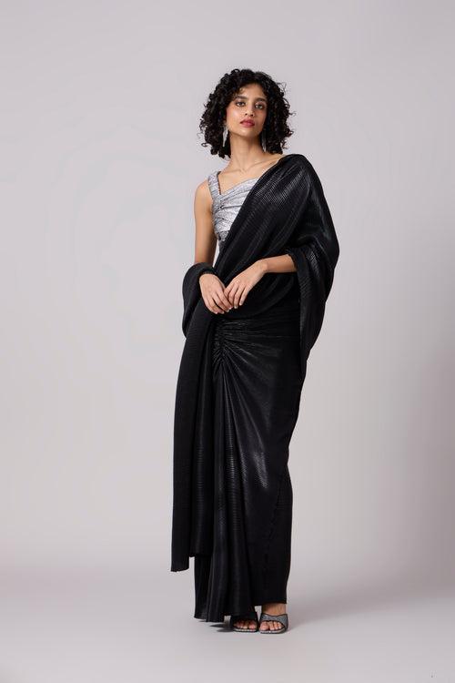 Ayra Saree - Micropleated Black