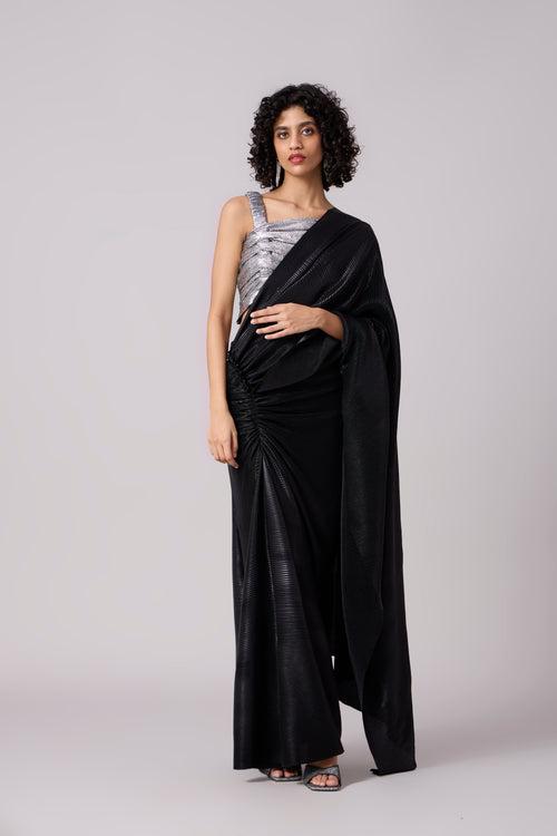 Ayra Saree - Micropleated Black