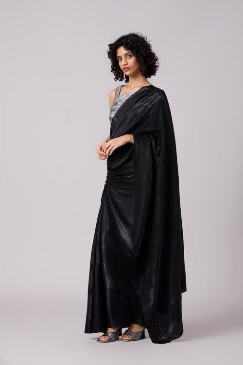 Ayra Saree - Micropleated Black