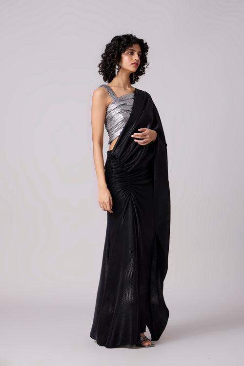 Ayra Saree - Micropleated Black