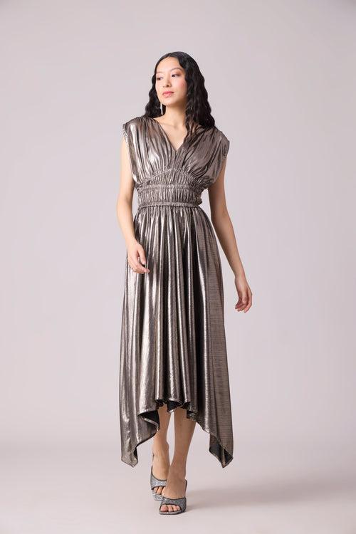 Zeina Rouched Dress - Dark Silver