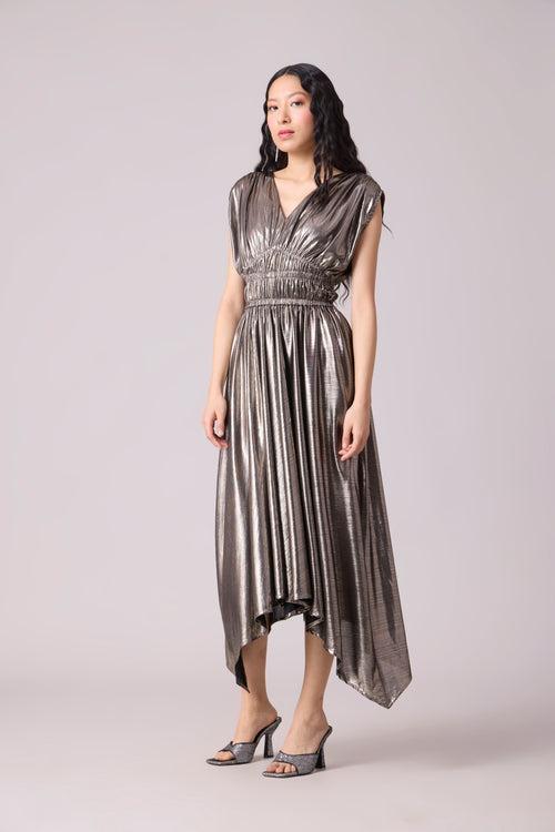 Zeina Rouched Dress - Dark Silver