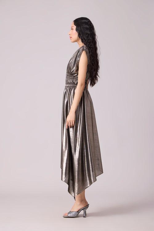 Zeina Rouched Dress - Dark Silver