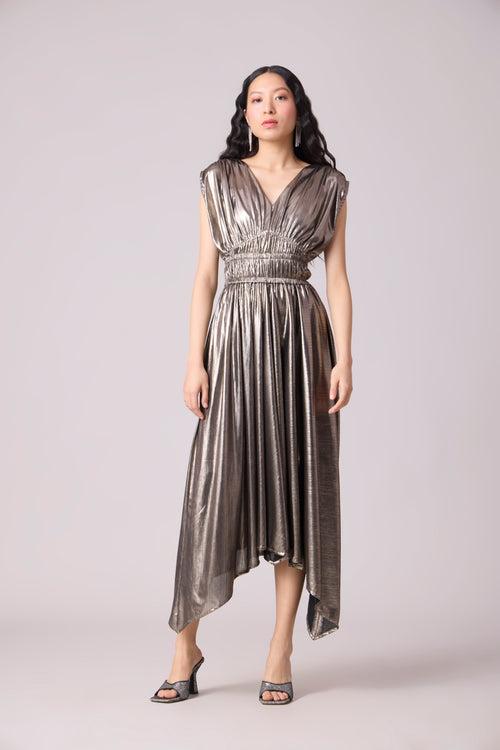 Zeina Rouched Dress - Dark Silver