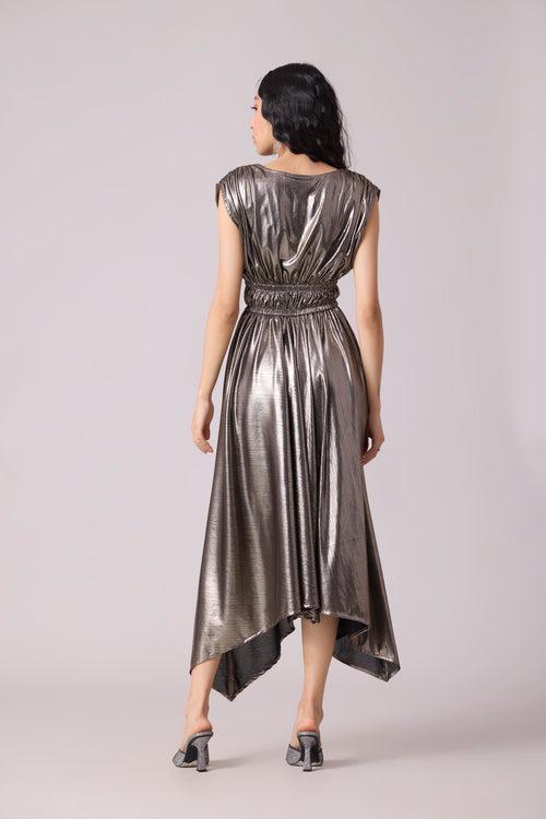 Zeina Rouched Dress - Dark Silver