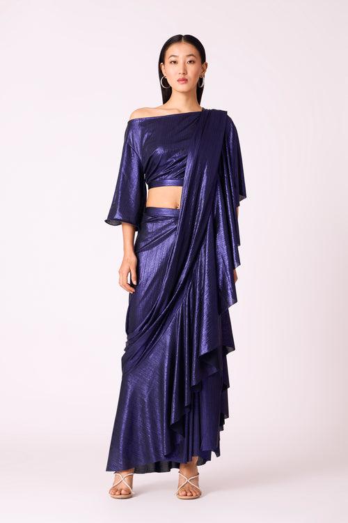 Lila Drape Saree - Metallic Blue