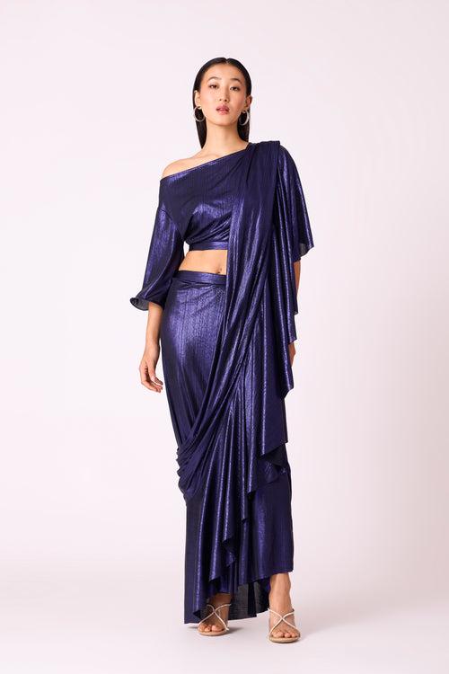 Lila Drape Saree - Metallic Blue