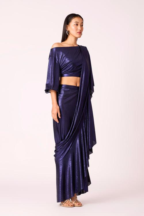 Lila Drape Saree - Metallic Blue