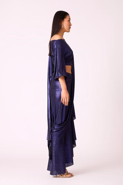 Lila Drape Saree - Metallic Blue