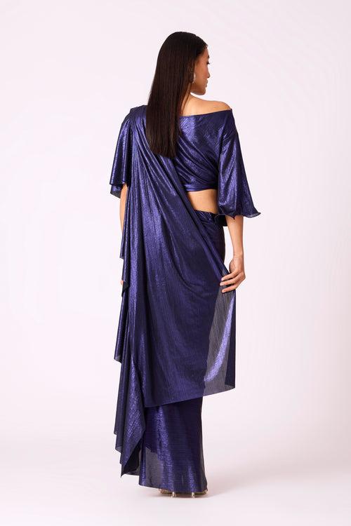 Lila Drape Saree - Metallic Blue