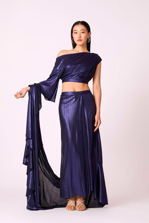 Lila Drape Saree - Metallic Blue