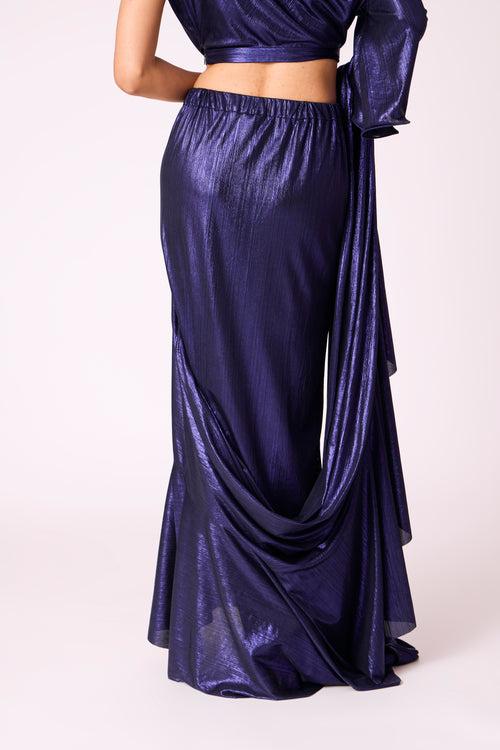 Lila Drape Saree - Metallic Blue