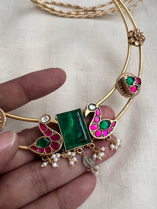 Gold polish hasli with kundan, ruby & emerald stones and pearls