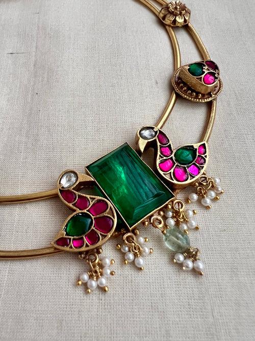 Gold polish hasli with kundan, ruby & emerald stones and pearls