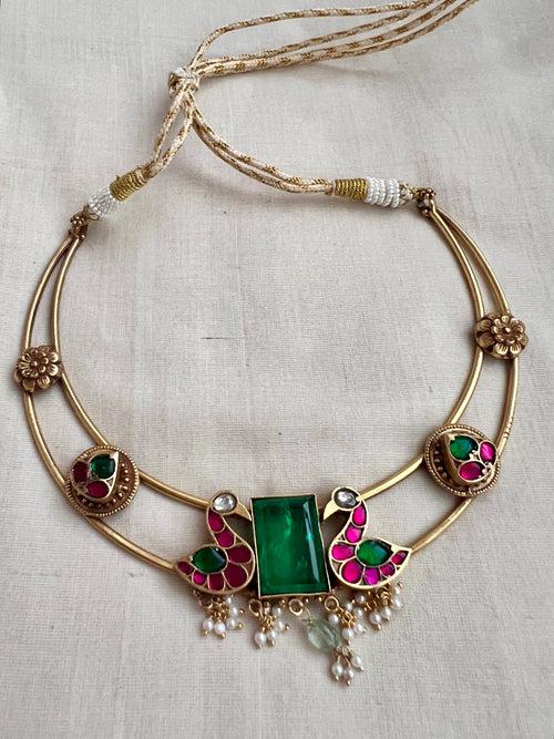 Gold polish hasli with kundan, ruby & emerald stones and pearls