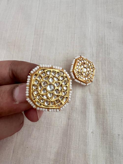 Gold polish kundan studs with pearls