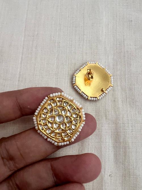 Gold polish kundan studs with pearls