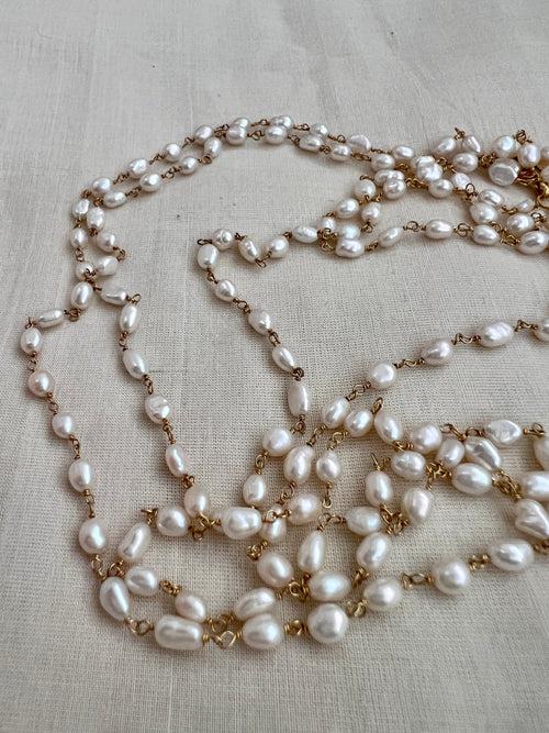Gold polish two layer long pearl chain