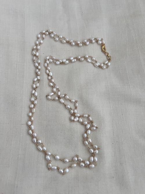 Gold polish two layer long pearl chain