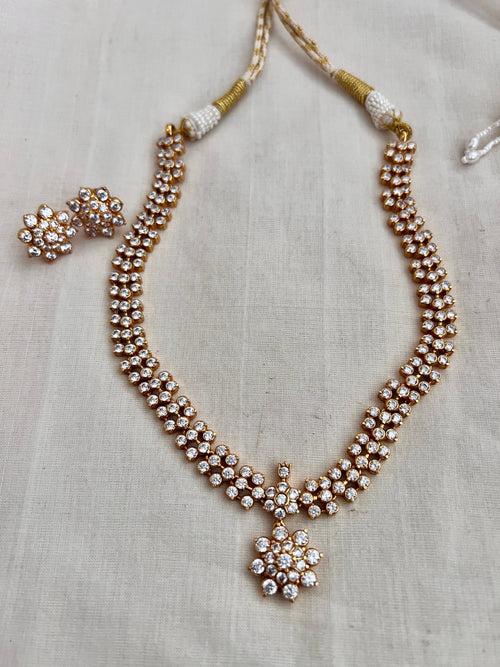 Gold polish zircon necklace set with earrings