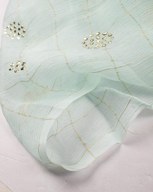 Geometric Mukaish Work Zari Checks Embroidered Chinnon Chiffon Fabric