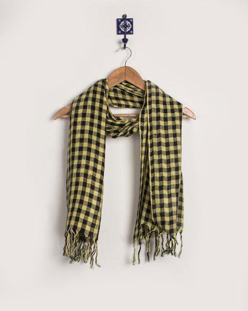 Yellow Checks Woven Bhagalpuri Cotton Stole