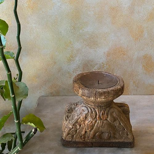 Antique Wooden Candle Holder