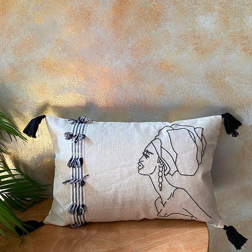 Embroidered Lady Cushion Cover