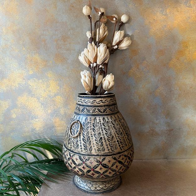 Antique Hand Painted Iron Vase