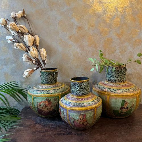 Antique Hand Painted Iron Vase (Set of 3)