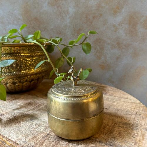 Antique Small Brass Box with Bird