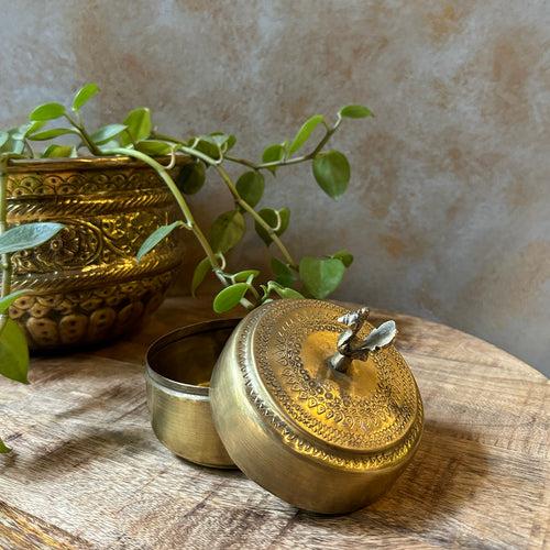 Antique Small Brass Box with Bird