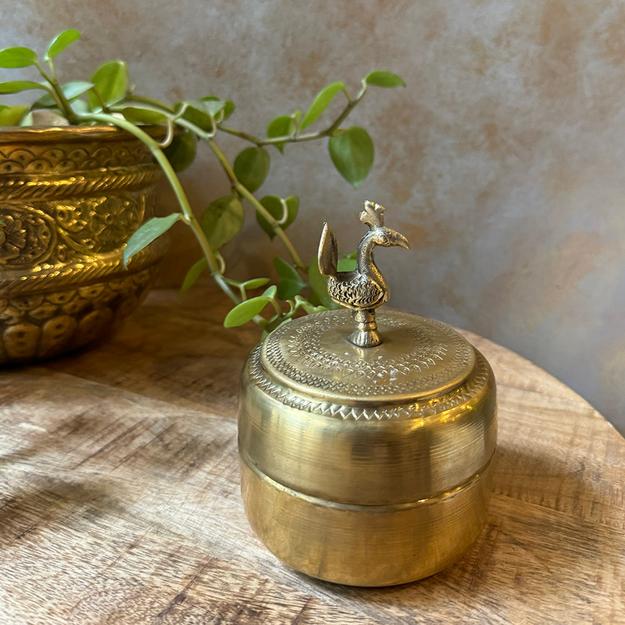 Antique Small Brass Box with Bird