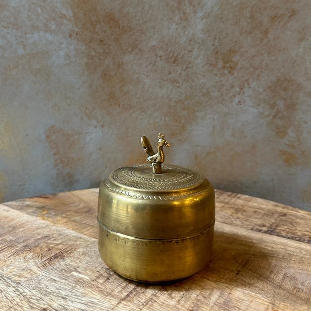 Antique Small Brass Box with Bird