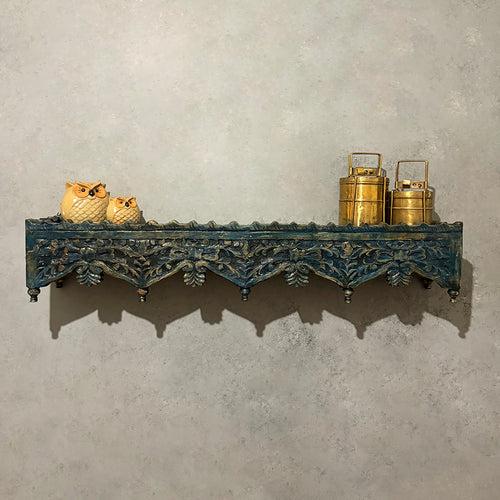 Leher Long Carved Wooden Shelf