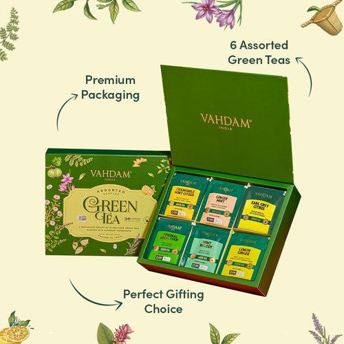 Green Tea Assortment Gift Set, 6 Flavors, 6 Pyramid Tea Bags Each