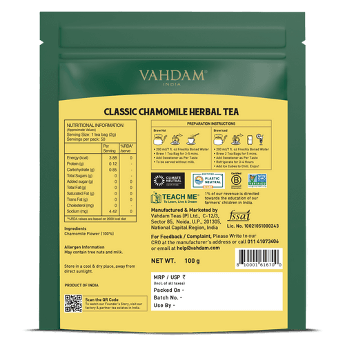 Classic Chamomile Herbal Tea Tisane, 50 Count