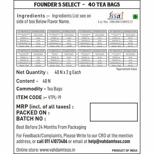 Founder's Select, Assorted Tea Bags | 8 Variants, 40 Tea Bags