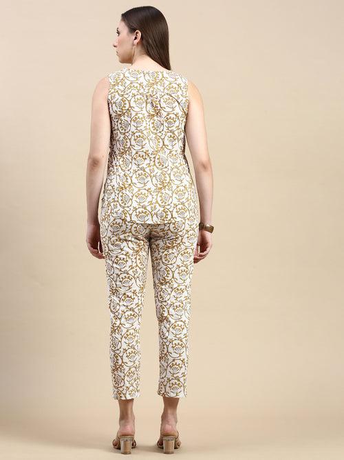 Straight Pant All Over Print-Mustard