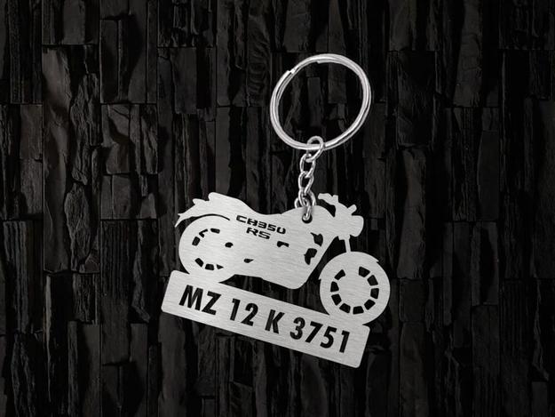 Metal Bike Shape Number Plate Keychain - MVS2013 - Honda CB 350 RS