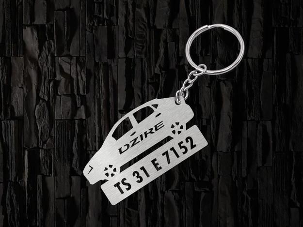 Metal Car Shape Number Plate Keychain - MVS08 - Maruti Suzuki Dzire