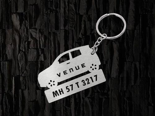 Metal Car Shape Number Plate Keychain - MVS88 - Hyundai Venue