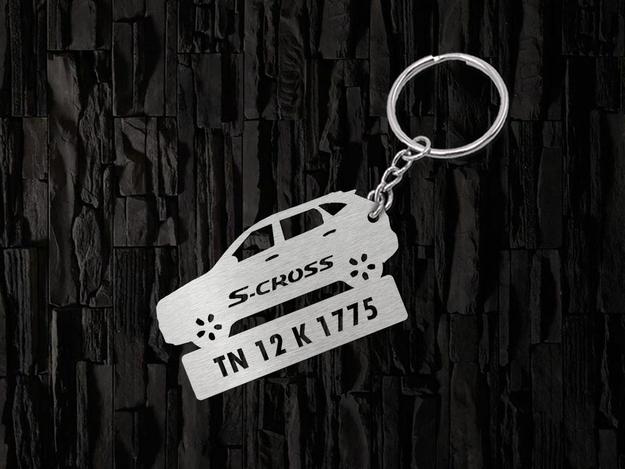 Metal Car Shape Number Plate Keychain - MVS78 - Maruti Suzuki S-Cross