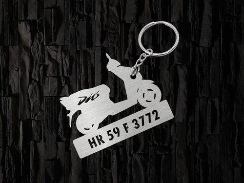 Metal Bike Shape Number Plate Keychain - MVS22 - Honda Dio