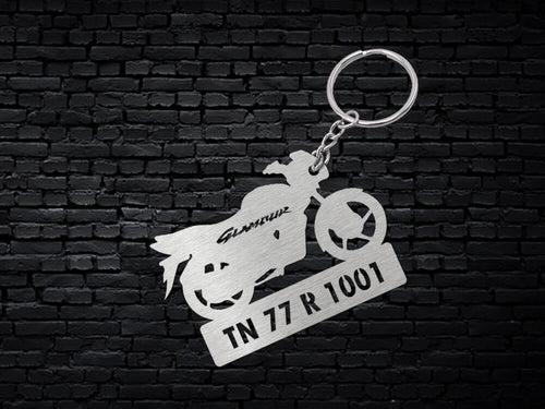 Metal Bike Shape Number Plate Keychain - MVS14 - Hero Glamour