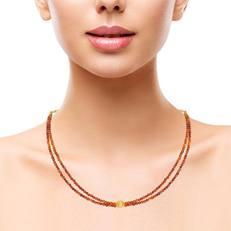 Beaded Reddish Brown Onyx and Gold Phulkari Beauty Necklace