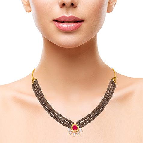 Divine Unblemished Brown Onyx and Ruby Red Kundan Necklace