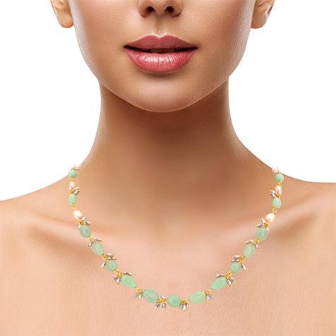 Natural Green Aventurine Crystal & Freshwater Pearl Necklace