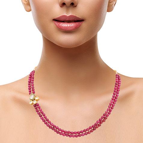 Ruby Red Gemstone and Asymmetrical Kundan and Meenakari Pendant